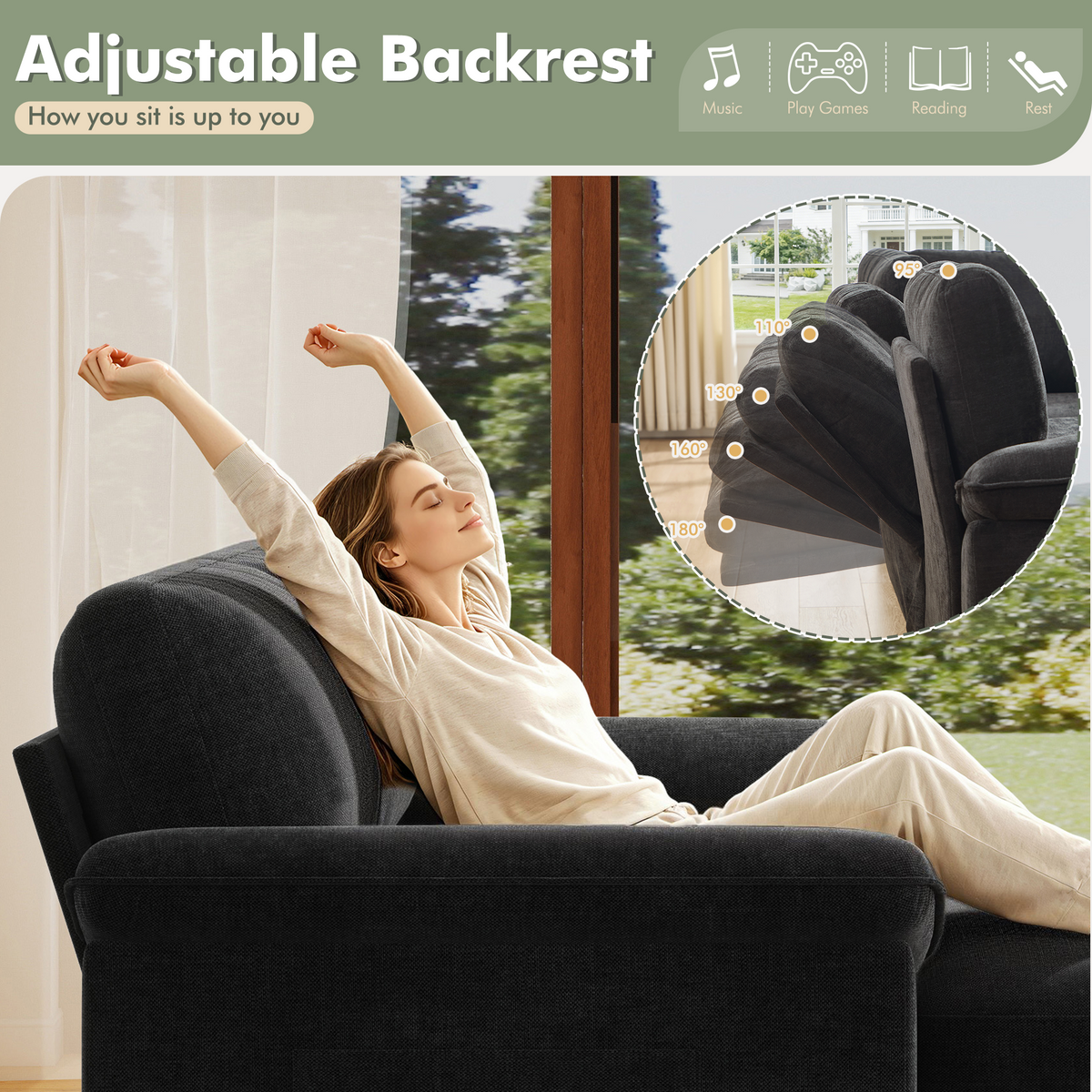 Sleeper Sectional Sofa with Pull Out Bed & Storage-56" | 2-Seater-Black