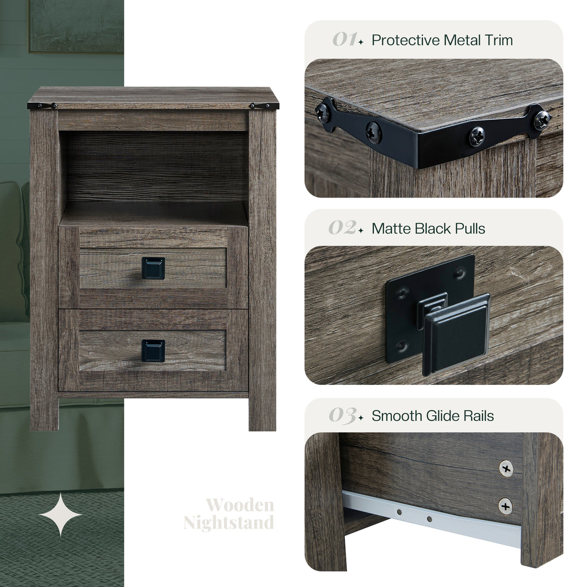 Hub Nightstand Set of 2 Amerlife Grey Oak