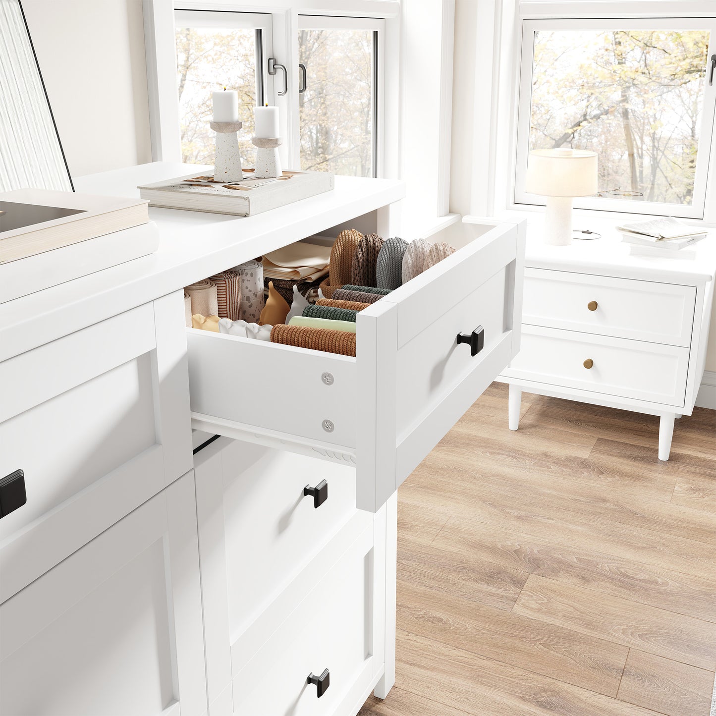 Faux 41" Dresser with Built-in Mini Fridge -White