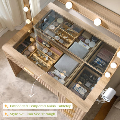 Glow 36.2" Fluted Vanity Desk Amerlife Natural Wood