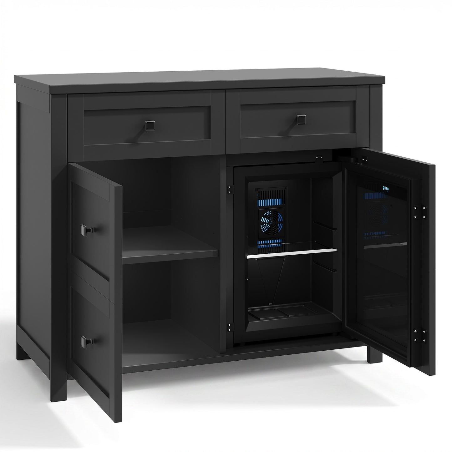 Faux 41" Dresser with Built-in Mini Fridge -Black