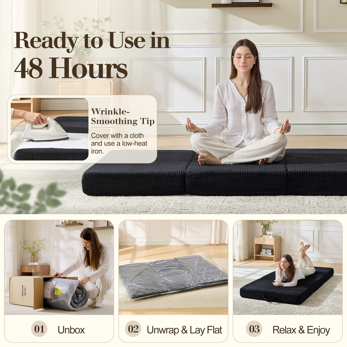 Fold 6-Inch Tri-Fold Folding Mattress-Twin-Black