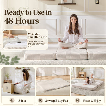 Fold 6-Inch Tri-Fold Folding Mattress-Queen-Beige