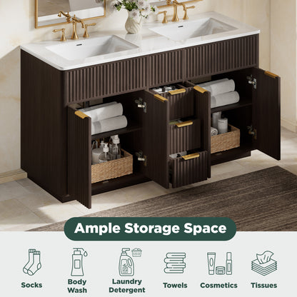 Modern Fluted Bathroom Vanity Collection - 60‘’-brown