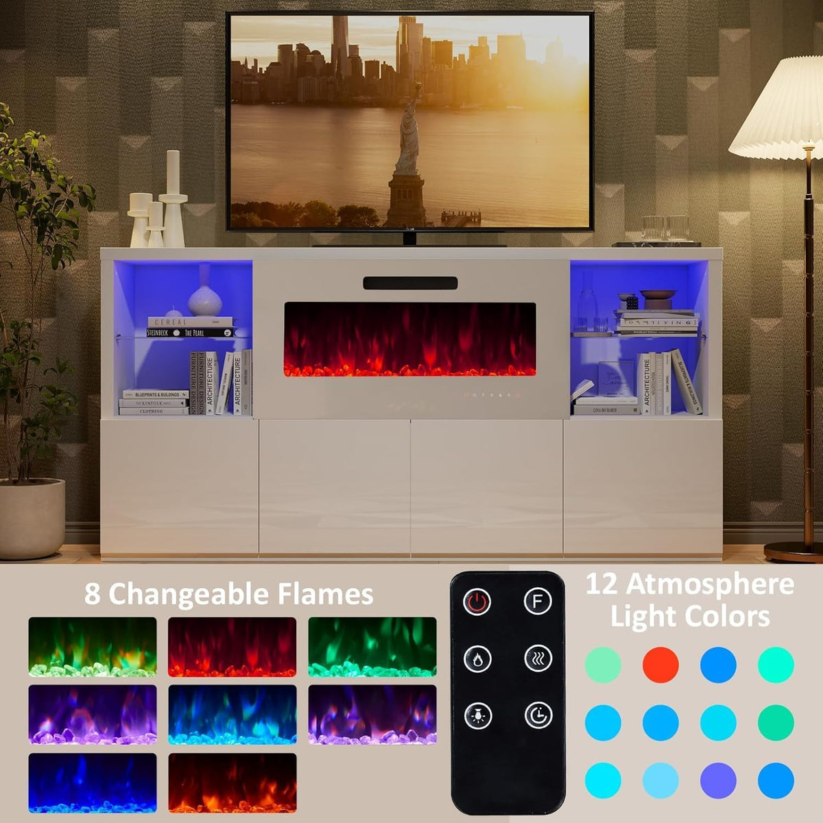 Nebula 68" Fireplace 5-Piece Living Room Set Amerlife 68“ / White