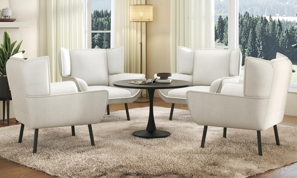 Accent Wingback Corduroy Chair Amerlife set of 4 / White