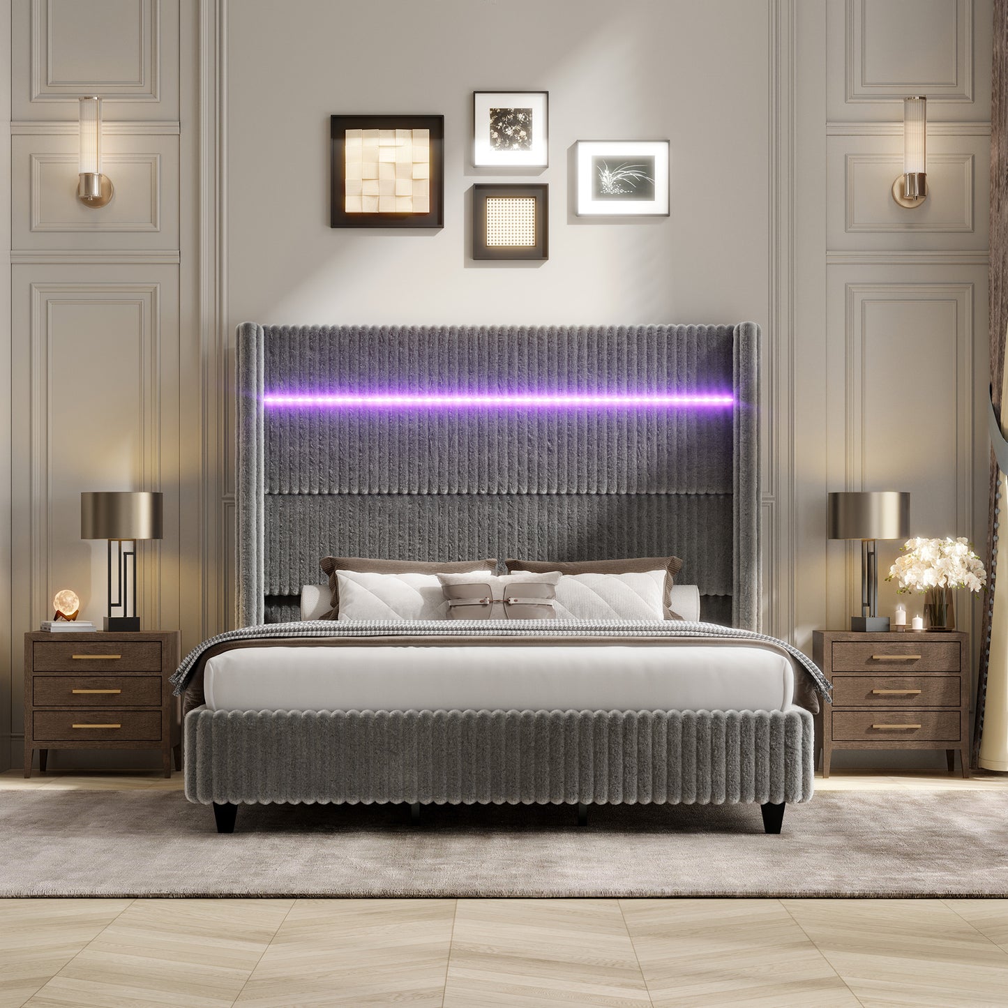 Warren Faux-Fur Bed Frame Amerlife Gray / California king