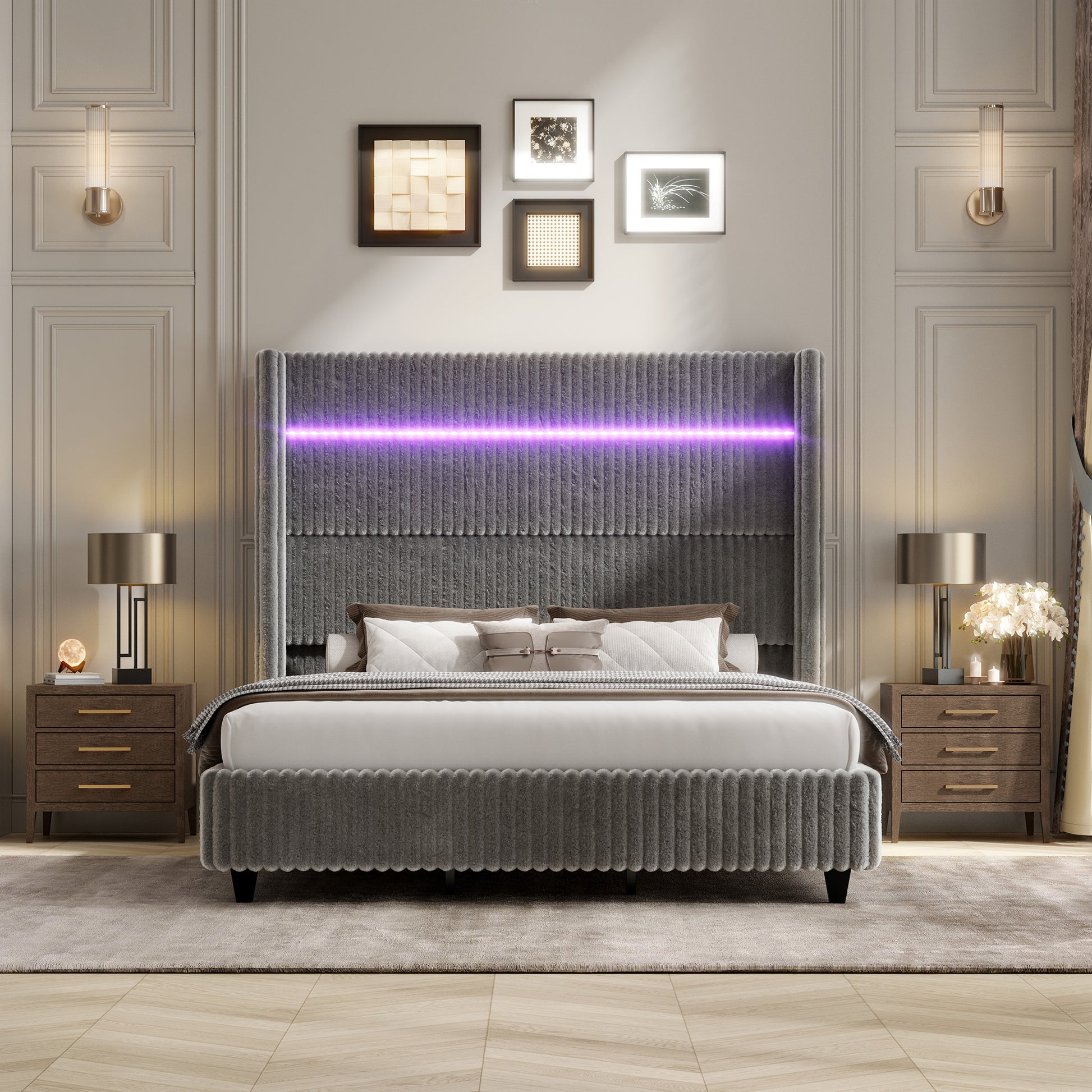 Warren Faux-Fur Bed Frame Amerlife Gray / California king