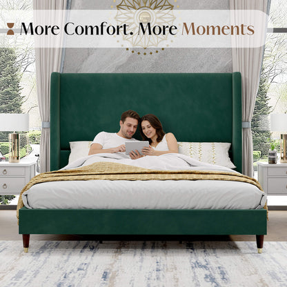 Lanner Bed Frame with Velvet Headboard Amerlife Green