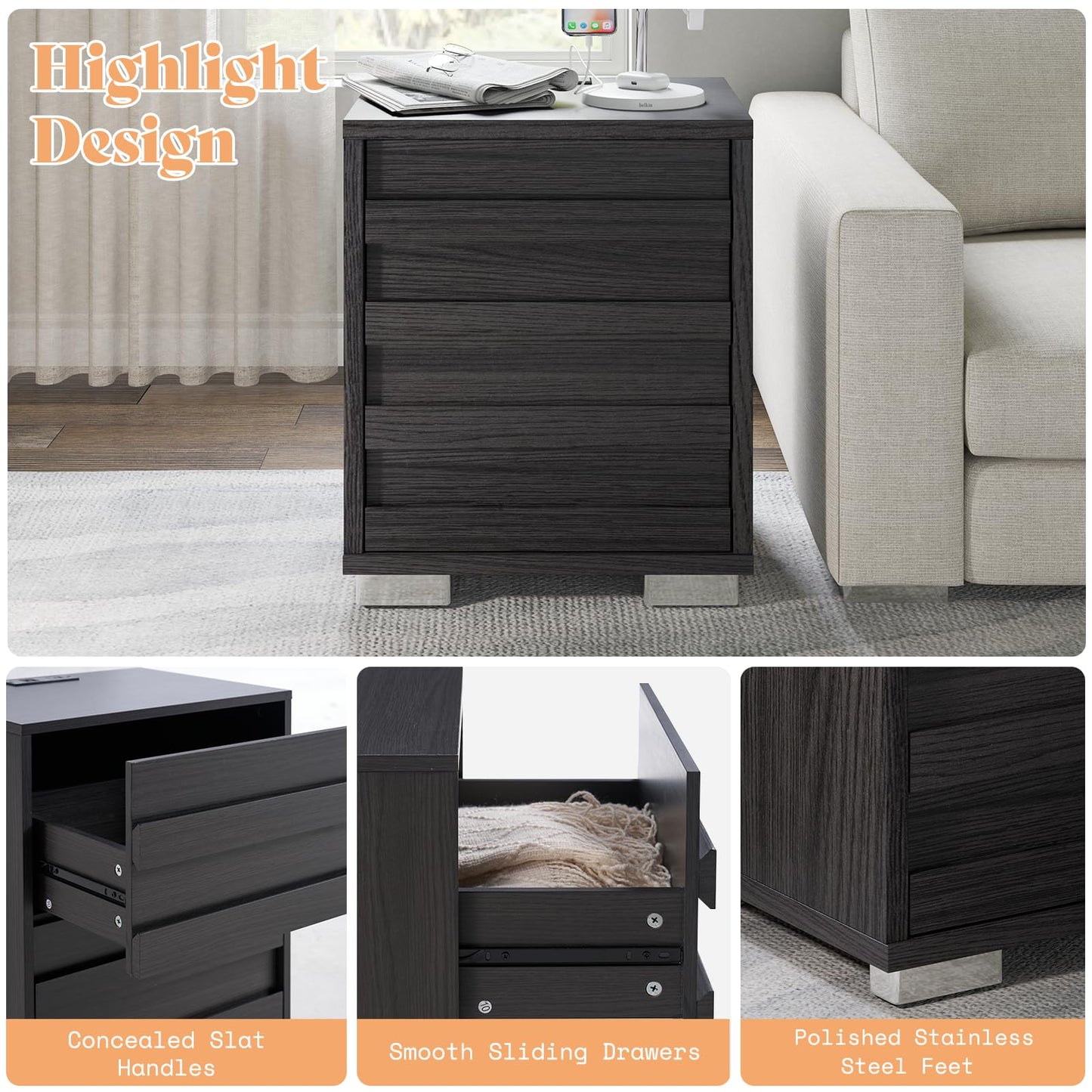 3 Piece Bedroom Set-Q-Black