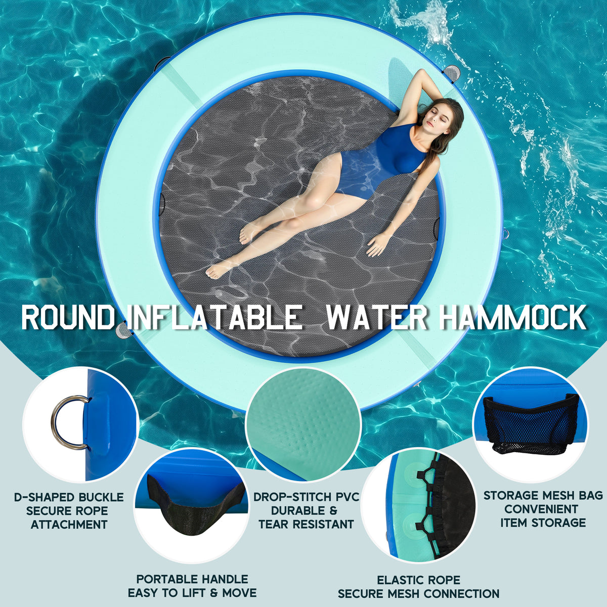 Nixie Inflatable Water Hammock-8*8FT / Circle / Green+Black