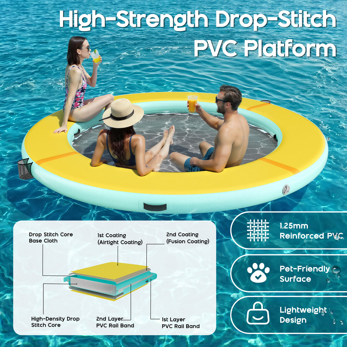 Nixie Inflatable Water Hammock-8*8FT / Circle / Yellow+Black