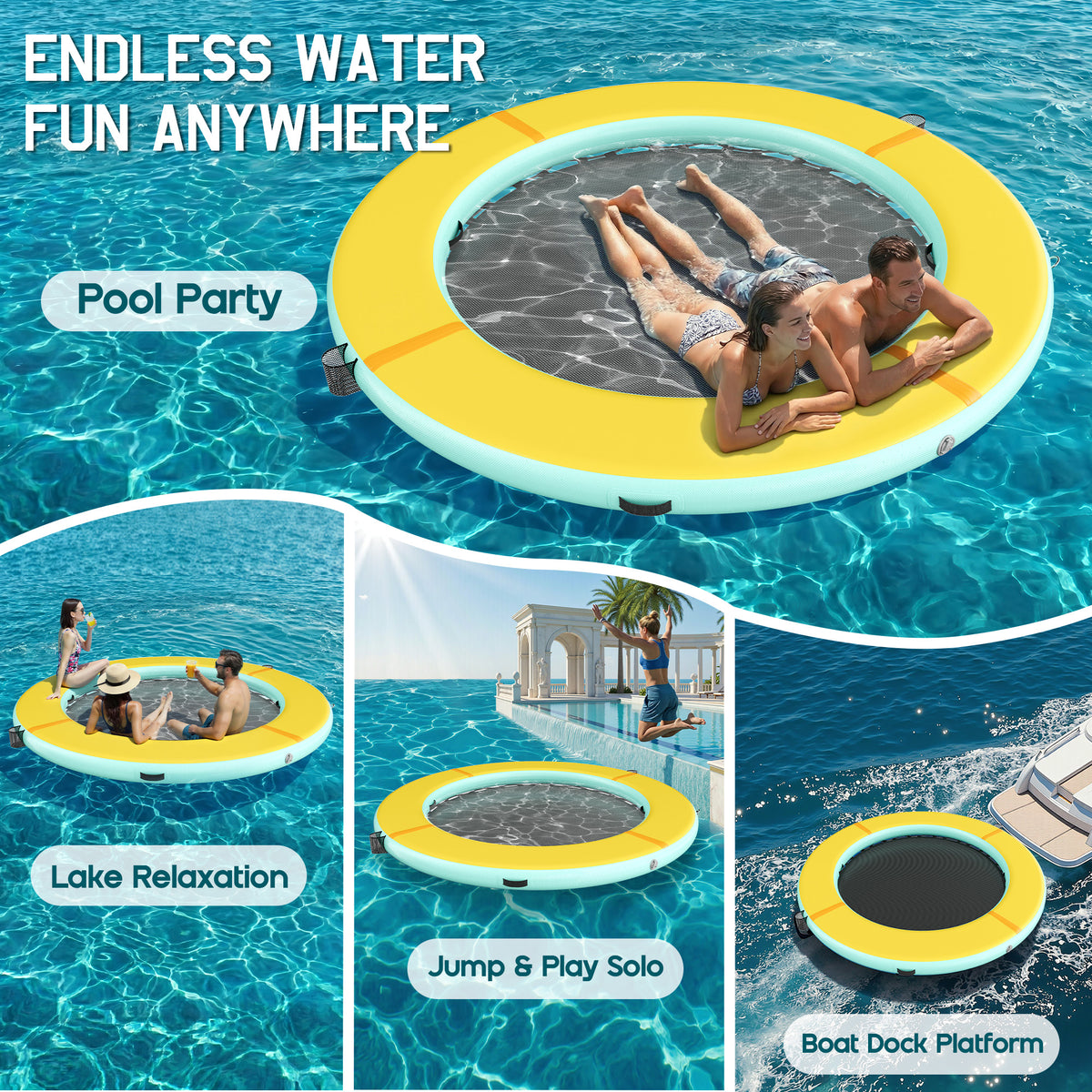 Nixie Inflatable Water Hammock-8*8FT / Circle / Yellow+Black