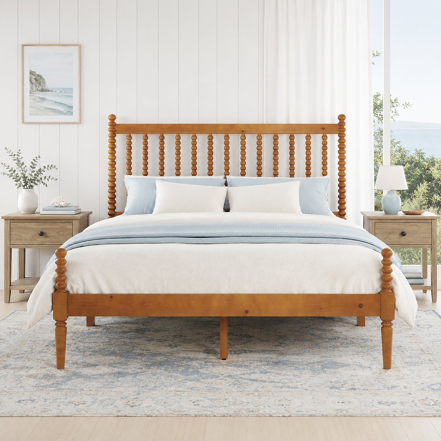 Classic Bobbin Solid Wood Bed Frame-Queen-Brown Walnut