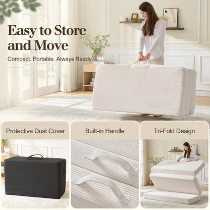 Fold 6-Inch Tri-Fold Folding Mattress-Queen-Beige