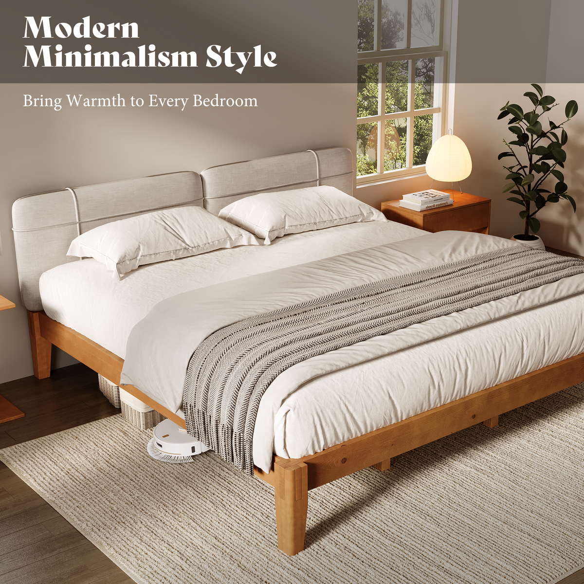 Quill Japanese Joinery Solid Wood Platform Bed Frame-Queen-Honey Brown