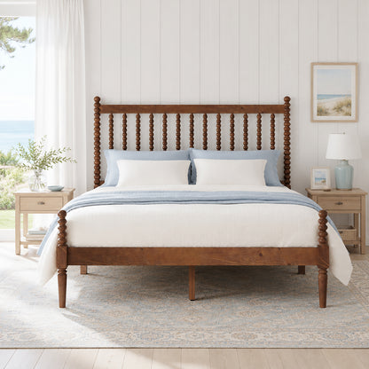 Classic Bobbin Solid Wood Bed Frame-Queen-Dark Walnut
