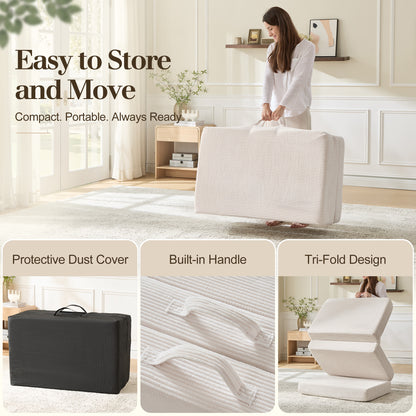 Fold 6-Inch Tri-Fold Folding Mattress-Twin-Beige