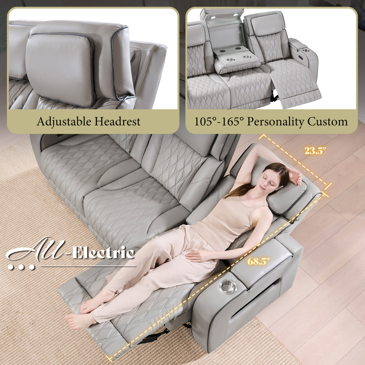 AMERLIFE Recliner Sofa with Zero Gravity, Home Theater Seating, Light Grey