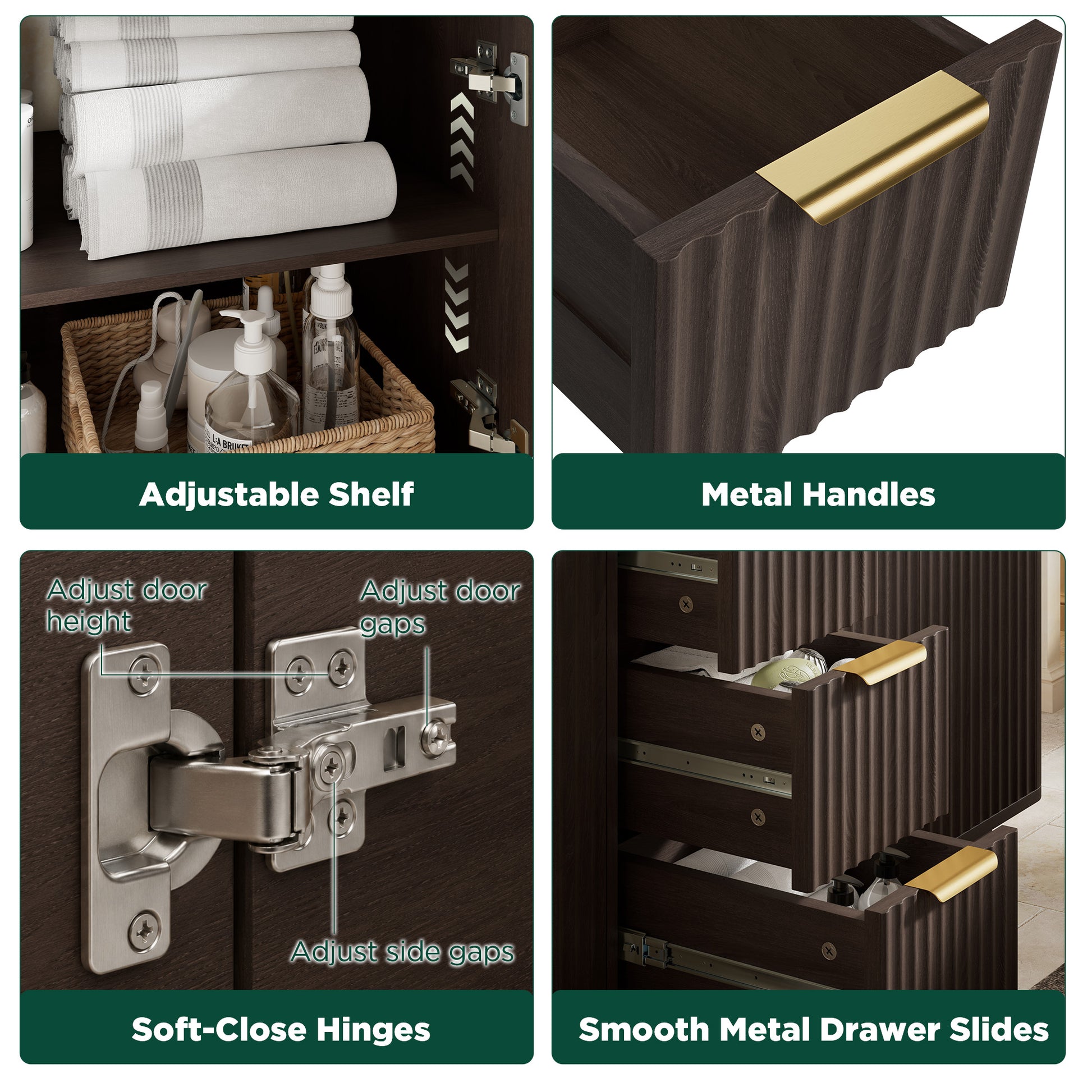 Modern Fluted Bathroom Vanity Collection - 48‘’-brown