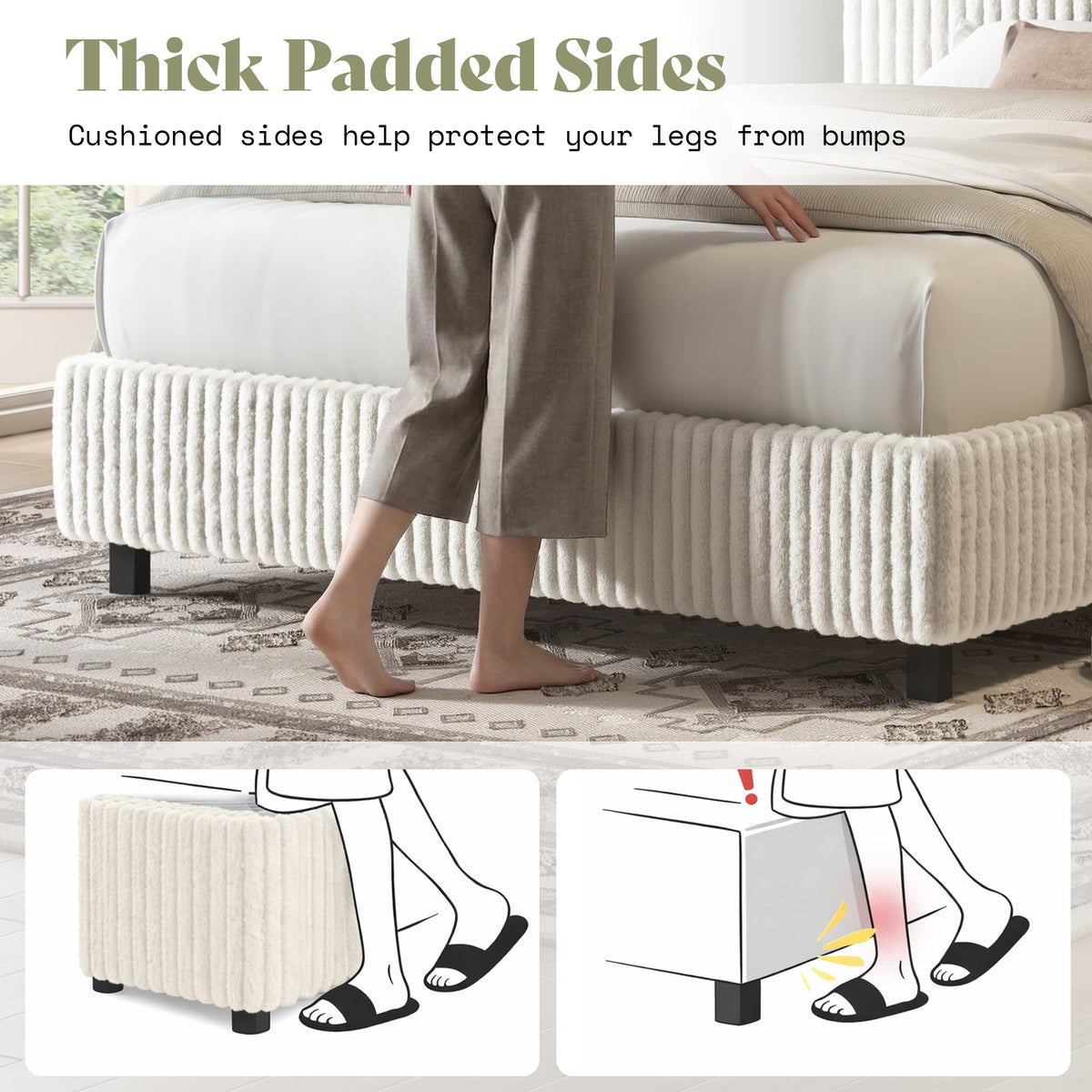 Velmure Corduroy Platform Bed Frame-Twin-Cream