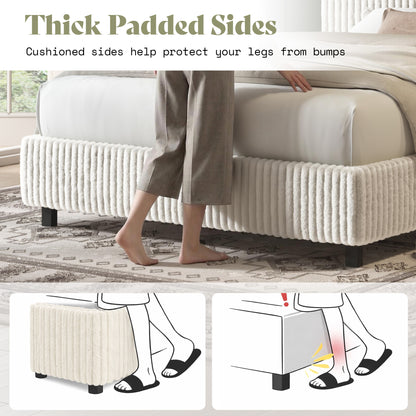 Velmure Corduroy Platform Bed Frame-Twin-Cream