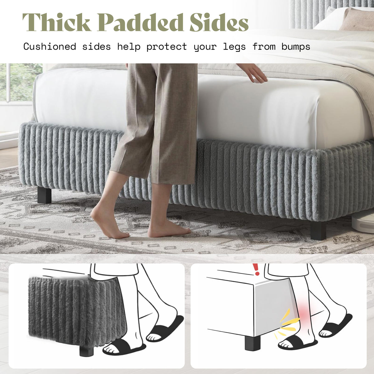 Velmure Corduroy Platform Bed Frame-Twin-Grey