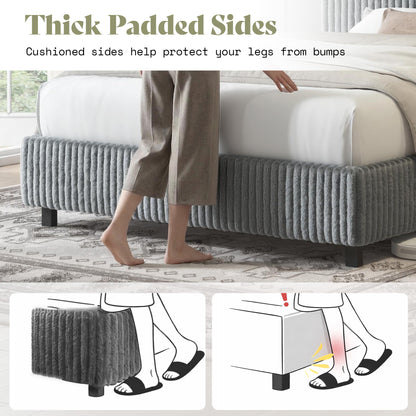 Velmure Corduroy Platform Bed Frame-Twin-Grey