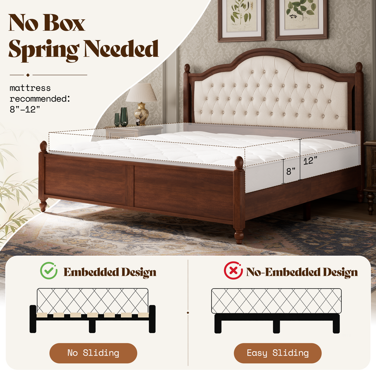 Astor Solid Wood King Bed Frame with Headboard-Queen-Walnut