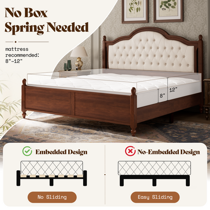 Astor Solid Wood King Bed Frame with Headboard-Queen-Walnut