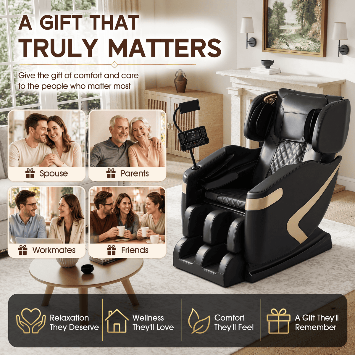 Smart 3D Zero Gravity Massage Chair-Wider Version-Black & Gold