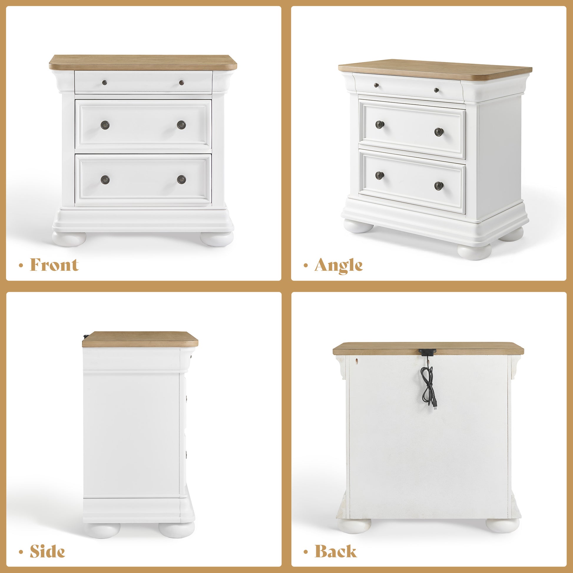 Bun Fully Assembly Wood Nightstand Amerlife White ＆Brown / 30" W