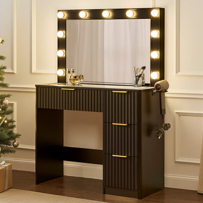 Glow 36.2" Fluted Vanity Desk Amerlife Black