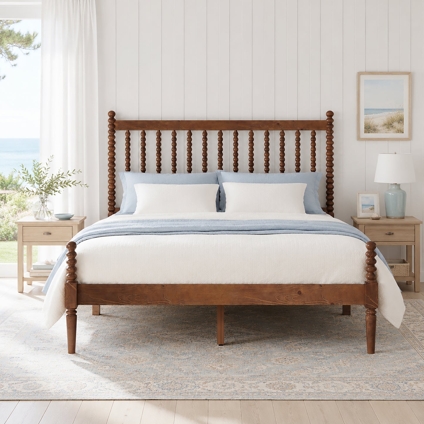 Classic Bobbin Solid Wood Bed Frame-Full-Dark Walnut