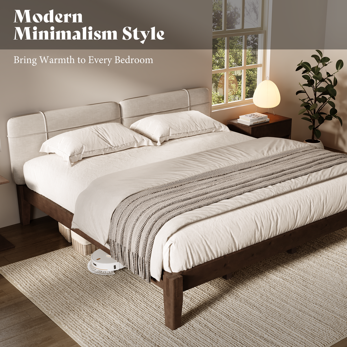 Quill Japanese Joinery Solid Wood Platform Bed Frame-King-Dark Walnut
