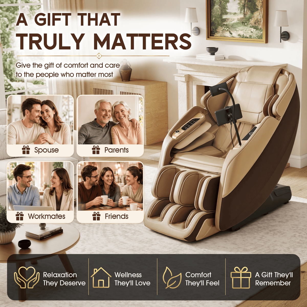 Smart 3D Zero Gravity Massage Chair-4D Massage Roller-Brown