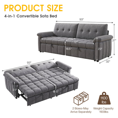 Recline 93" Convertible Sleeper Sofa -Gray