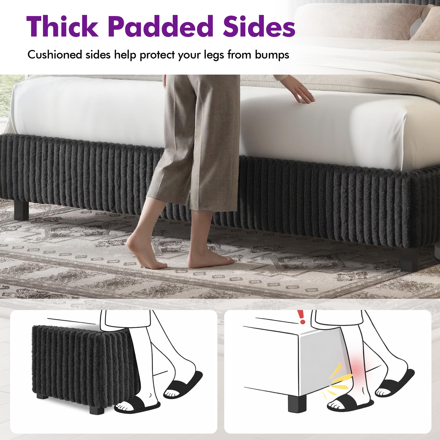 Velmure Corduroy Platform Bed Frame  King / Black
