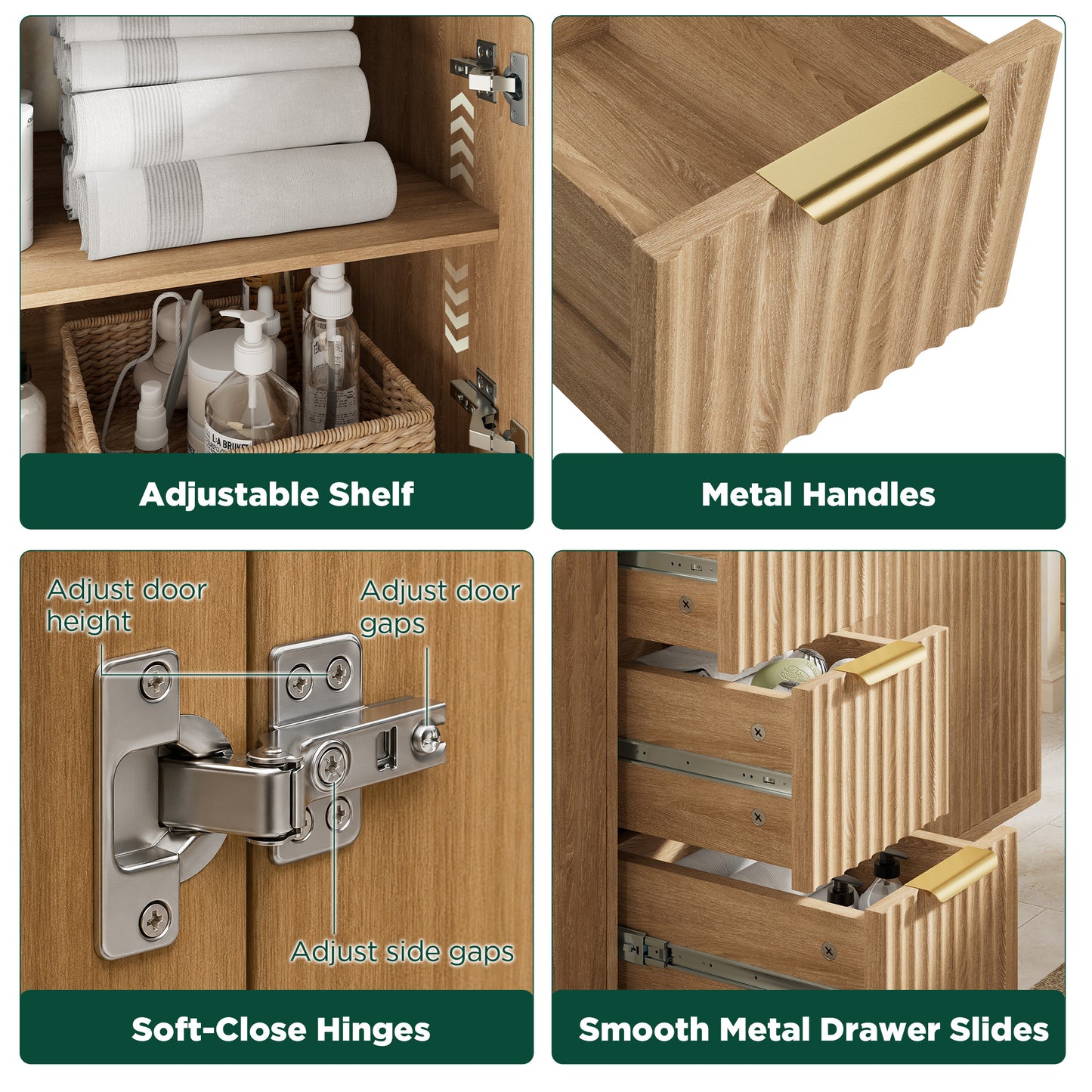 Modern Fluted Bathroom Vanity Collection - 36‘’-oak