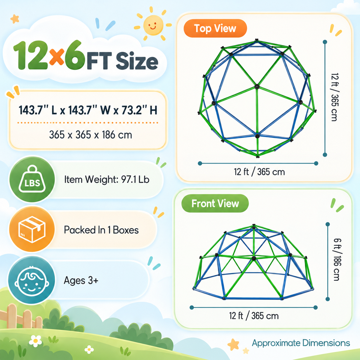 Outdoor Geometric Kids Jungle Gym-12*6 FT