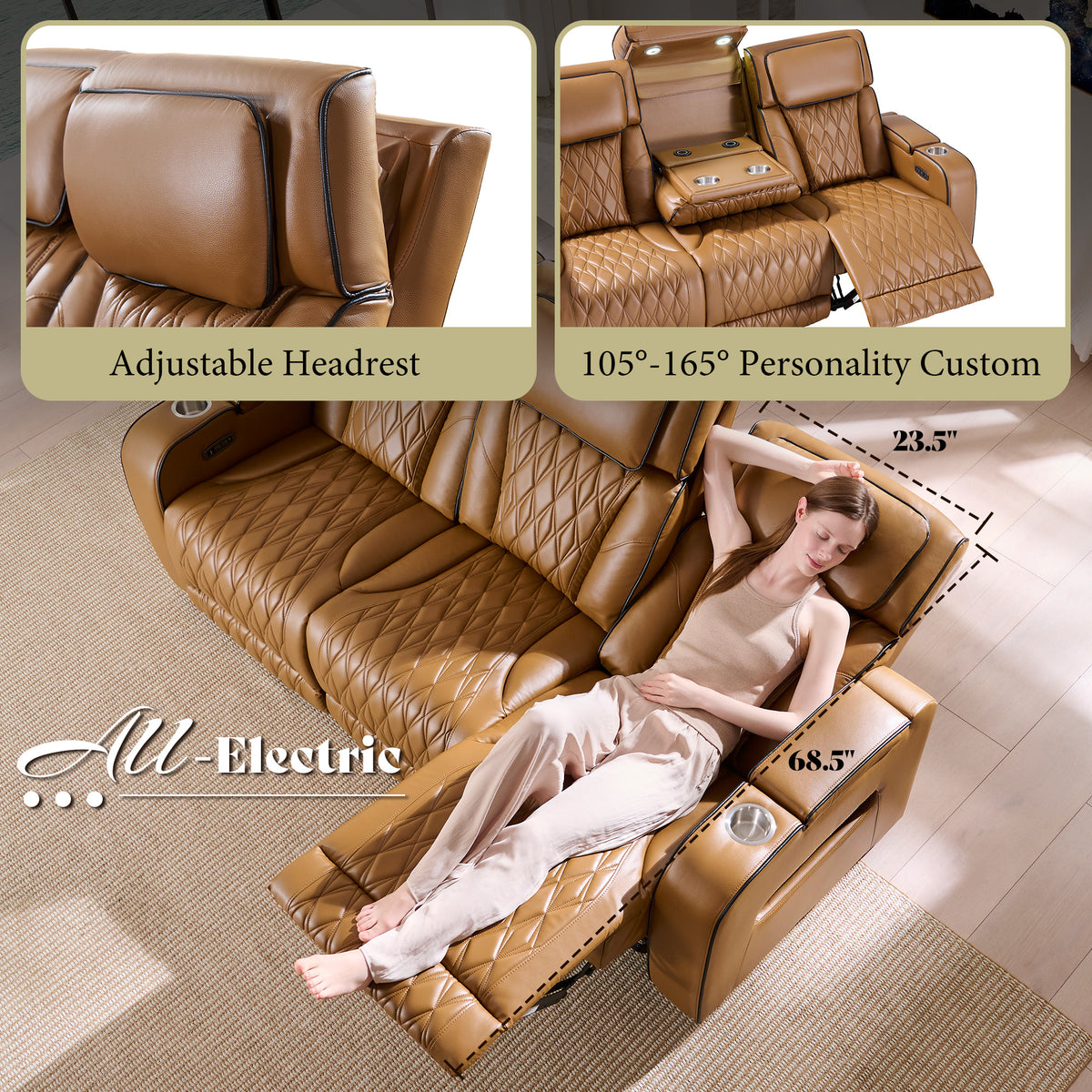 AMERLIFE Recliner Sofa with Zero Gravity, Home Theater Seating, Brown