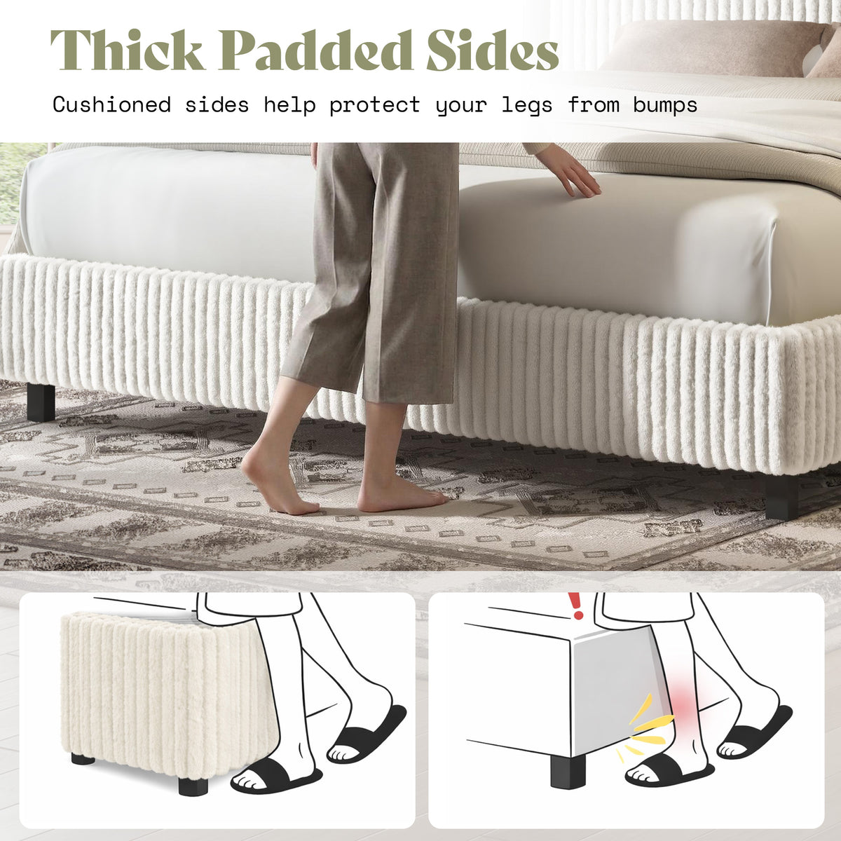 Velmure Corduroy Platform Bed Frame-Queen-Cream