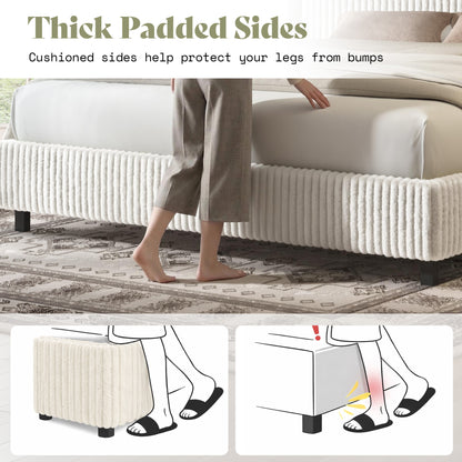 Velmure Corduroy Platform Bed Frame-Queen-Cream