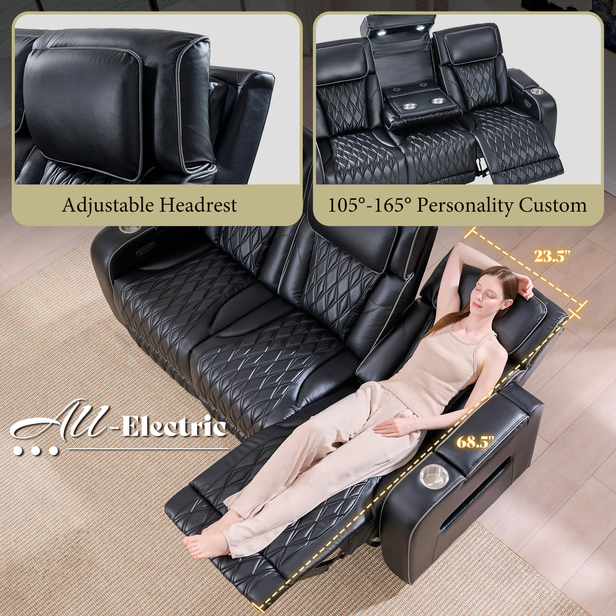 AMERLIFE Recliner Sofa with Zero Gravity, Home Theater Seating, Black
