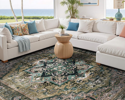 Machine Washable Vintage Area Rug - 5'8'Green