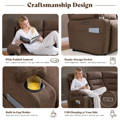 L-Shaped Power Reclining Sectional Sofa with Console-3-Seat with Flip Console-Brown