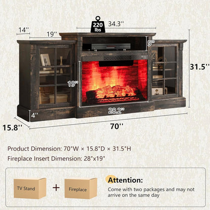Everwood 70" Fireplace TV Stand Amerlife Dark Oak