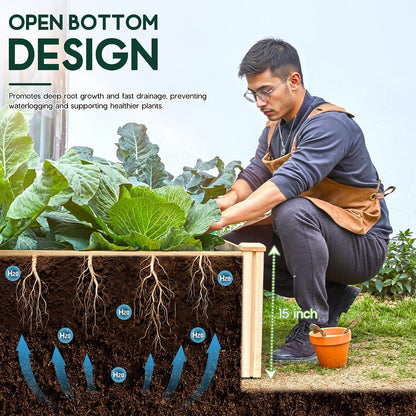 Tenon Fir Wood Raised Garden Bed-8 x 4 x 1.25 FT