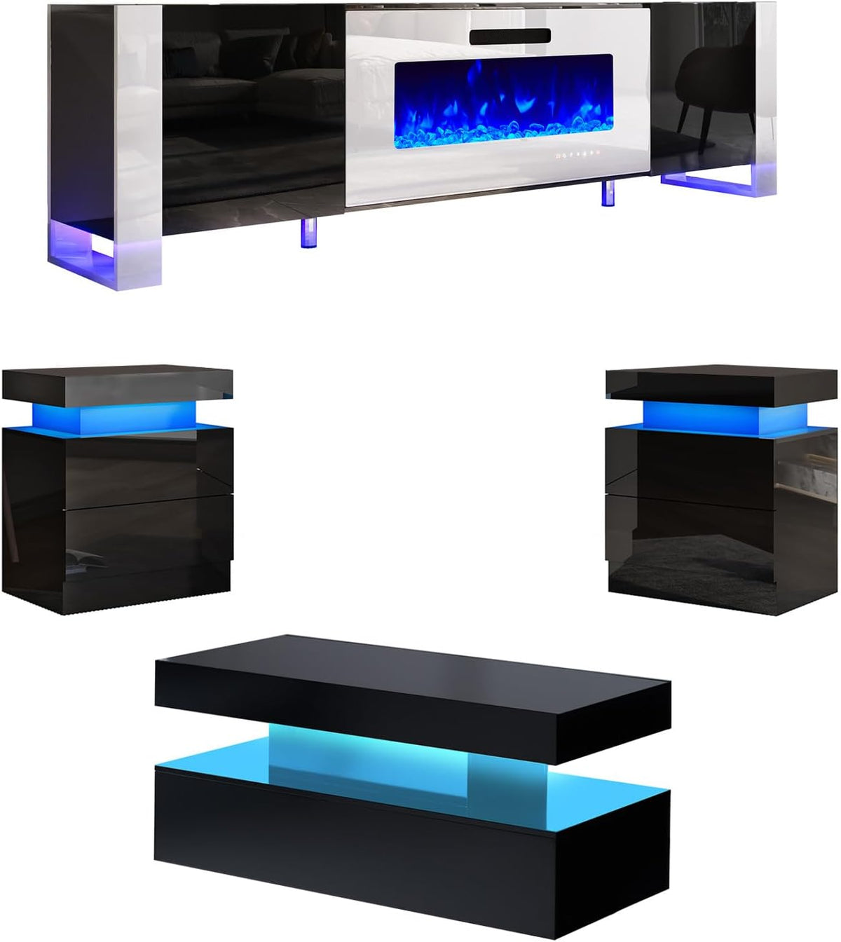 Ion 4-Piece Living Room Set Amerlife 80'' / Black & White
