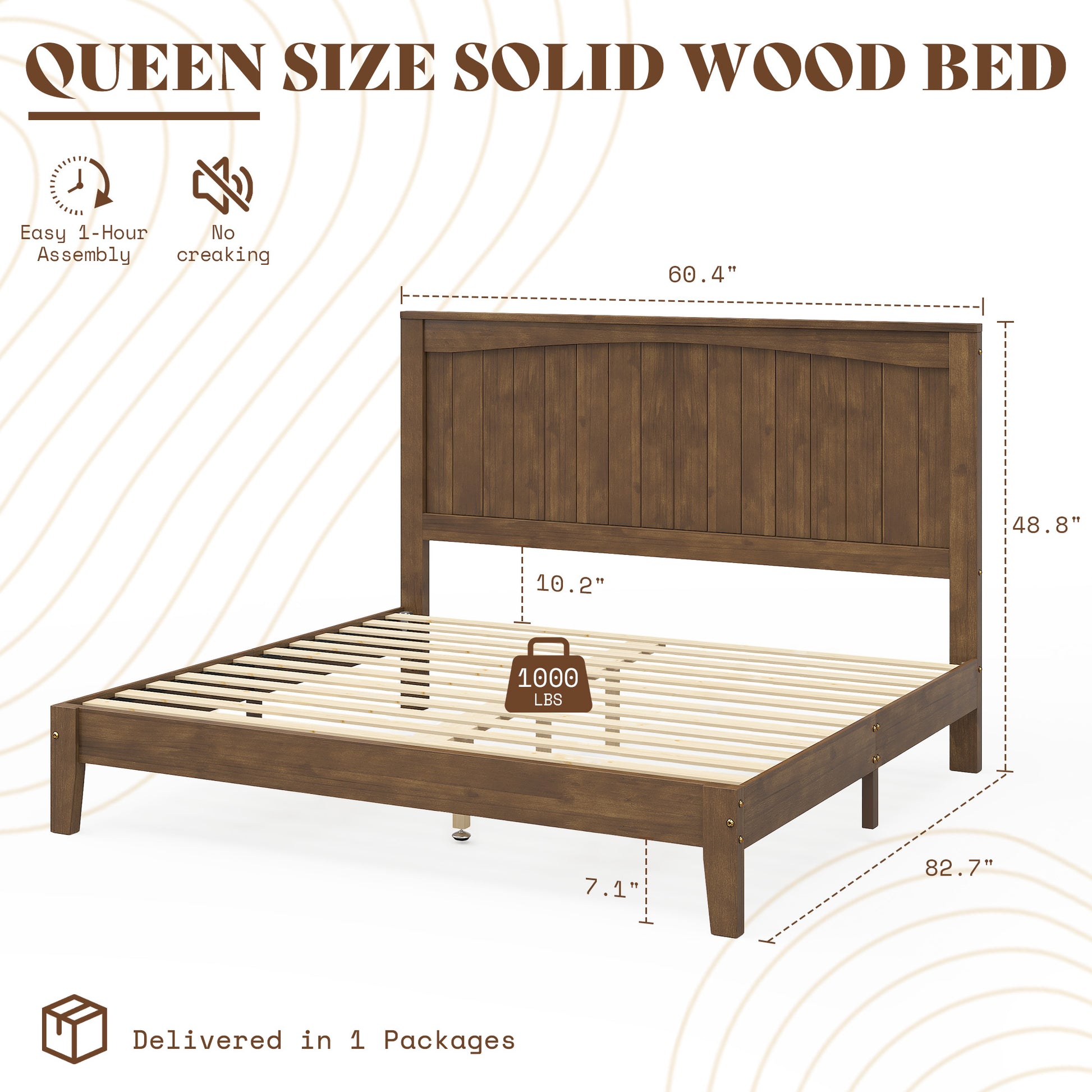 Sanderson Solid Wood Bed Frame Amerlife Queen / Brown